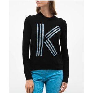 Kenzo Women's Iconic K 100% Cotton Designer Sweater In Black and Blue L